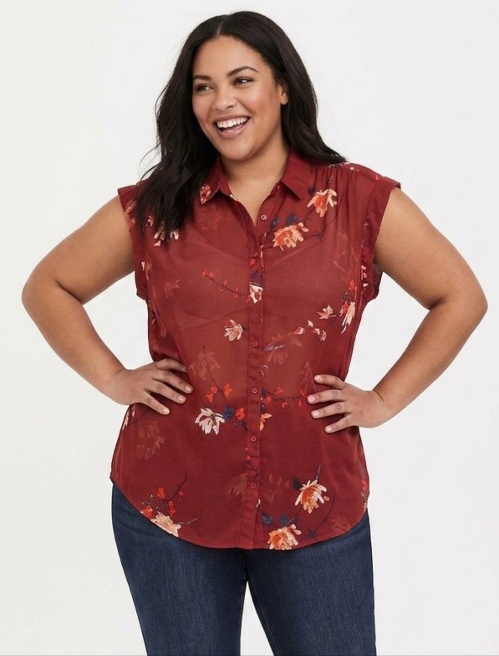Ava & Viv Plus Size Sheer Red Floral Blouse